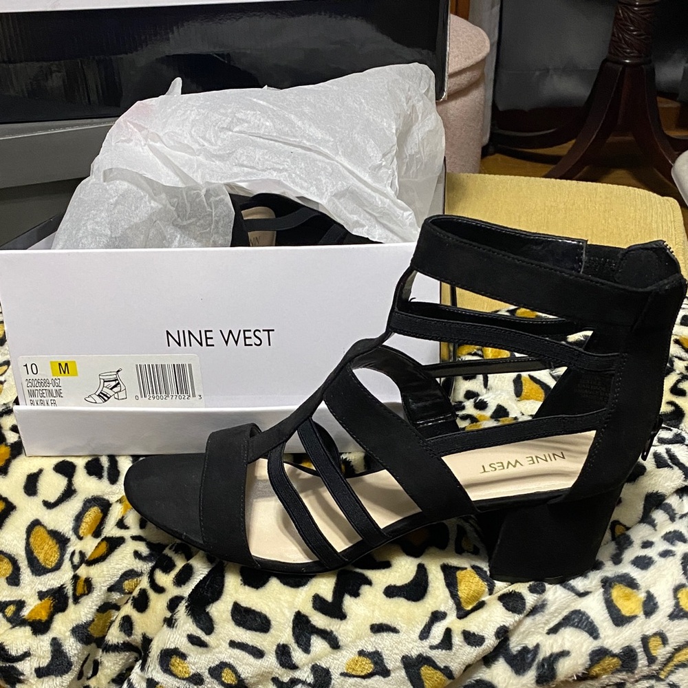 Nine West Black Strappy Block Heels